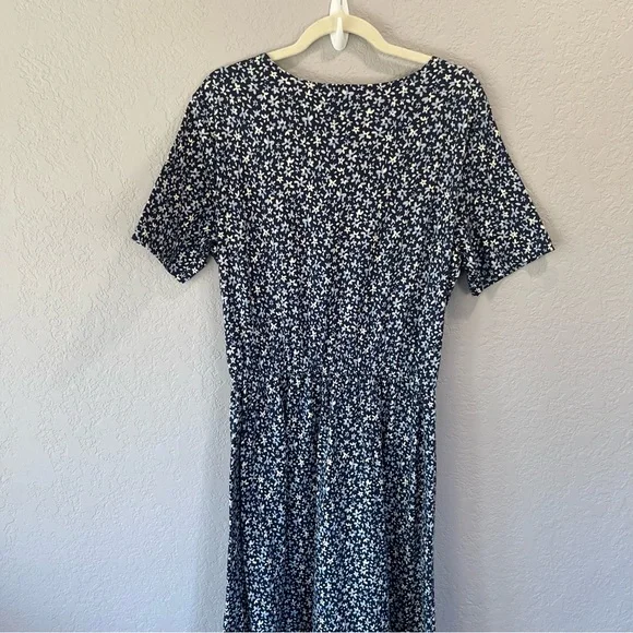 Land’s End Vintage Cotton Maxi Dress Pockets Navy Blue Floral Size L - Picture 5 of 5